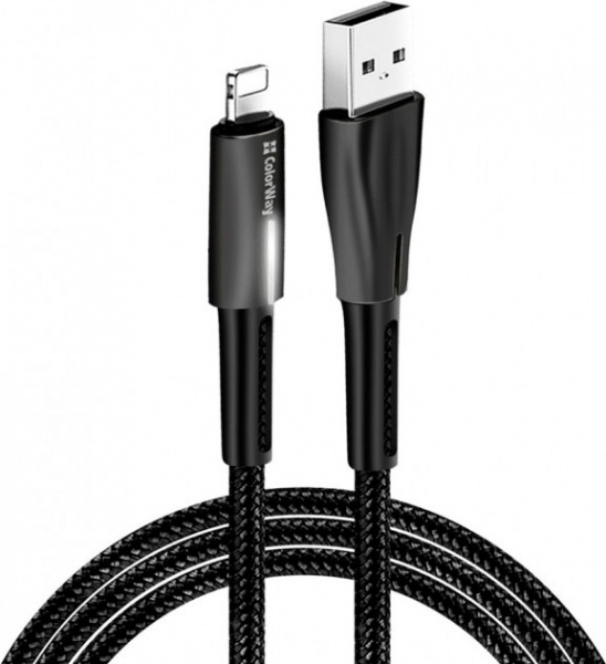 Кабель ColorWay USB - Apple Lightning (Zinc Alloy + Led) 2.4А 1 м black 