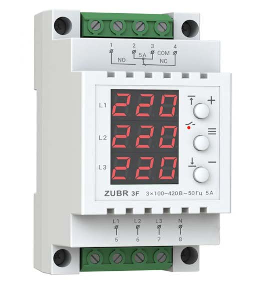 Реле напруги трифазне  ZUBR 5 А F3