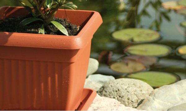 Поддон пластиковый OKT Тера 1 140 мм квадратный (14081) терракот 