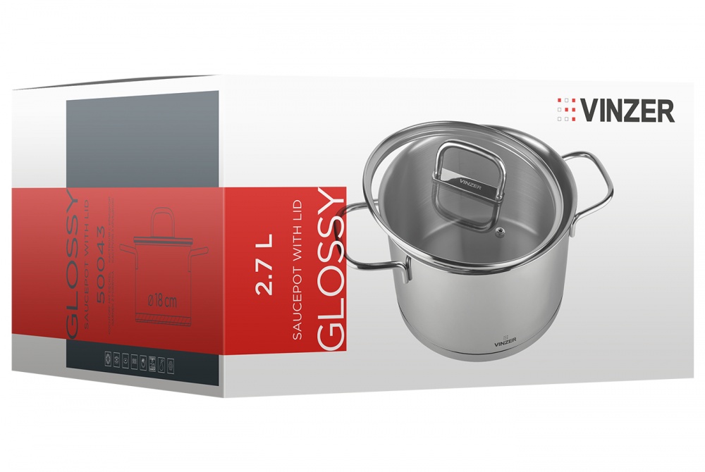Кастрюля с крышкой Vinzer Glossy Line 2,7 л 50043