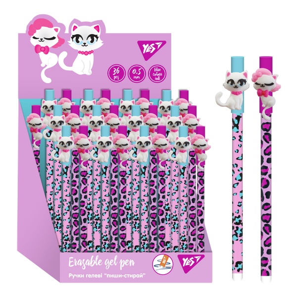 Ручка гелева YES Пиши-стирай Sweety cat 0,5 мм синя 