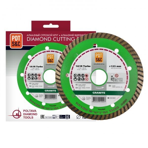 Диск алмазний відрізний PDT 1A1R Turbo125 GRANITE 125x2,2x22,2 граніт, камінь 810200TGRu