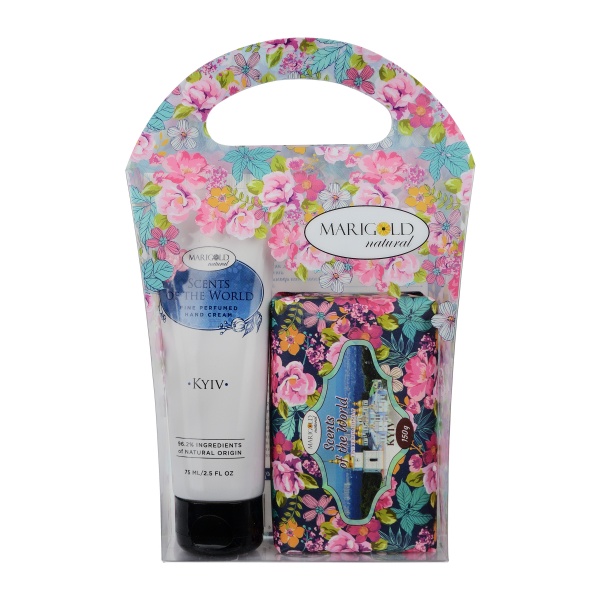 Набор подарочный для женщин Marigold natural твердое мыло и крема для рук Kyiv