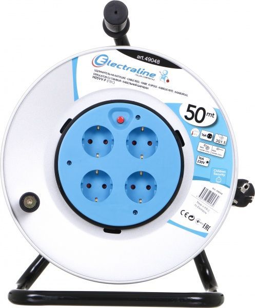 Удлинитель на катушке Electraline с заземлением 4 гн. черный 50 м 49048