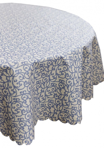 Скатерть водонепроницаемая Simfoni Синий вензель d136 136x136 см Прованс 