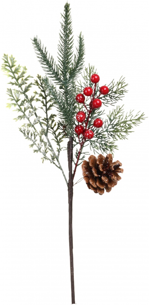 Веточка декоративная хвойная с шишкой и ягодами 45 см ESX24372