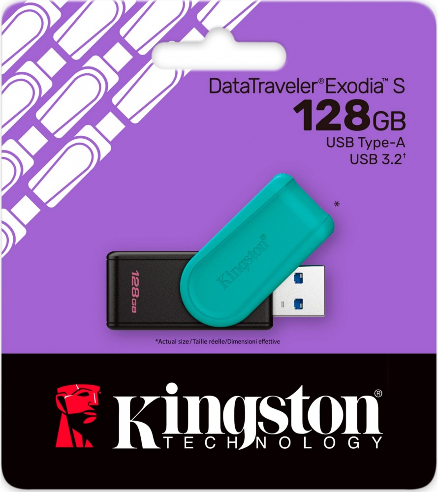 Флеш-память USB Kingston DataTraveler Exodia S 128 ГБ USB 3.2 Gen. 1 black/turquoise (DTXS/128GB)