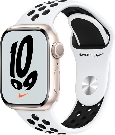 Смарт-годинник Apple Watch Nike Series 7 GPS 41mm starlight AluminiumCasewithPurePlatinum/BlackNikeSportBand (MKN33