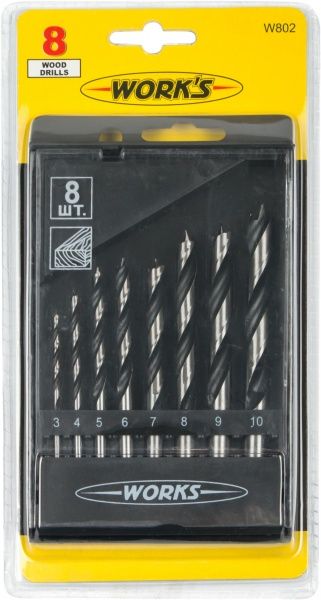 Набор сверл по дереву Work's 3-10 мм 8 шт. W802