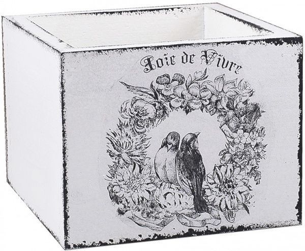 Кашпо дерев'яне Elsa пташки прованс 20*20 см квадратний білий (DL-19-06) 