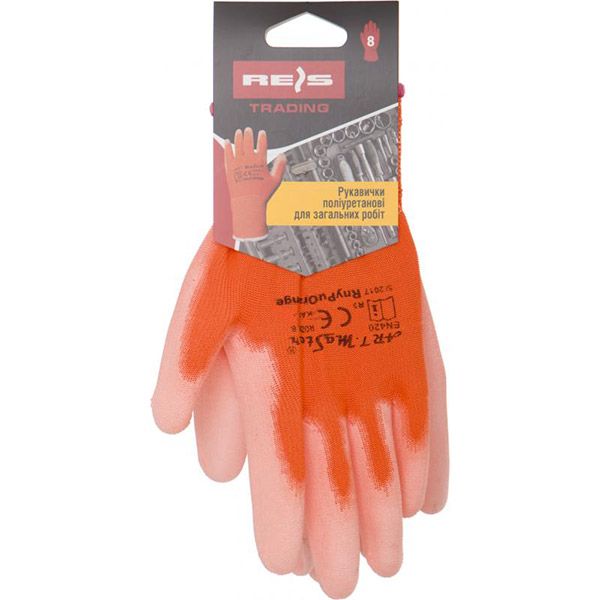 Рукавички Reis помаранчеві з покриттям поліуретан M (8) RnyPu Orange 08