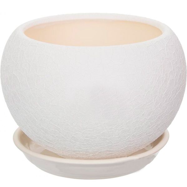 Горшок керамический Ориана-Запорожкерамика Шар шелк круглый 1,4л белый 