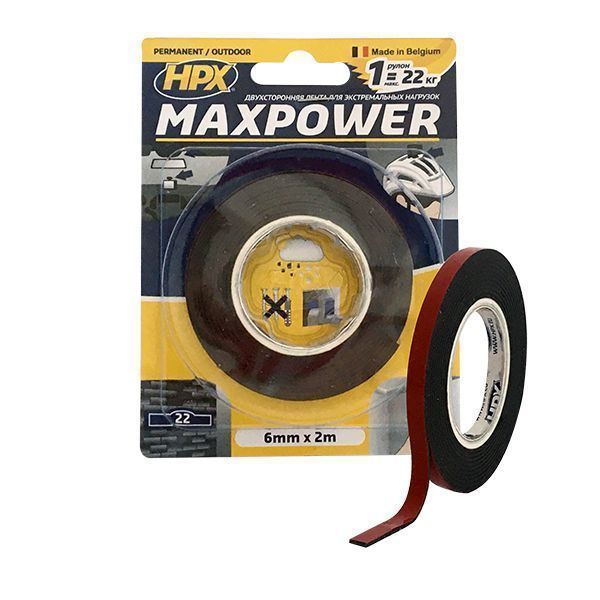 Двостороння монтажна клейка стрічка HPX MAXPOWER OUTDOOR 6x1,1 мм 2 м чорний