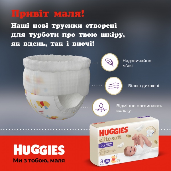 Подгузники-трусики Huggies Elite Soft 3 6-11 кг 96 шт.