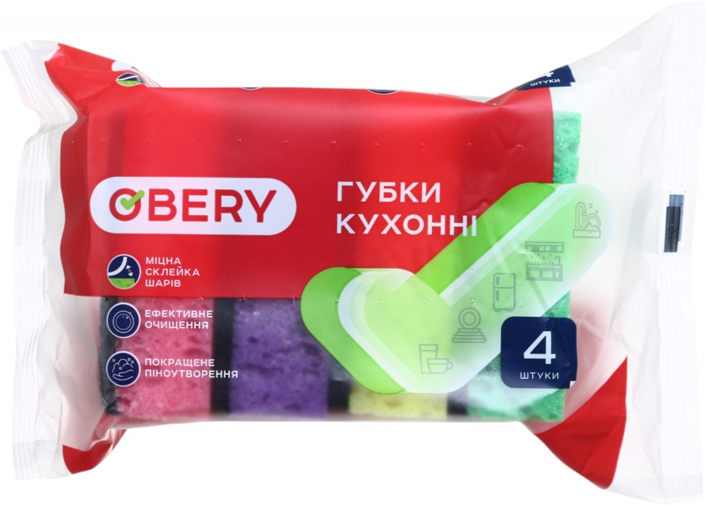 Губка для посуды OBERY крупно пористая 4 шт.