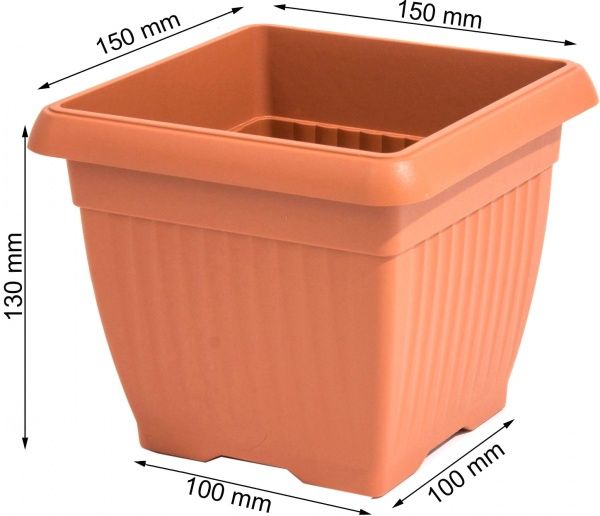 Горшок пластиковый Тера 1 150 мм квадратный 1,7л терракот (11081) 