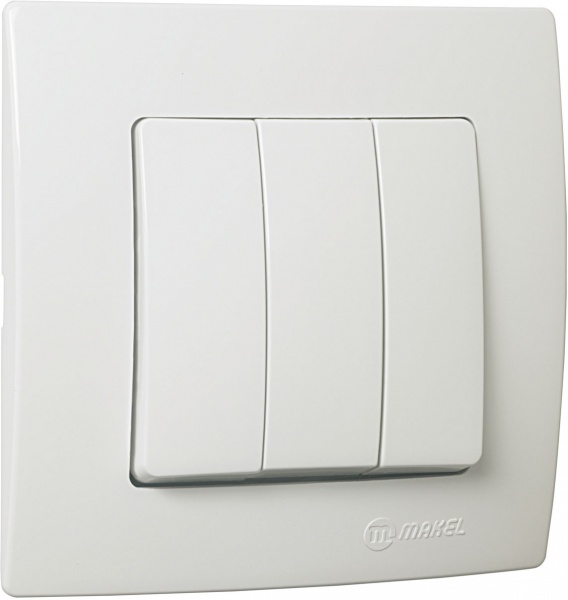 Вимикач триклавішний Makel Lillium Natural Kare без підсвітки білий 32001091
