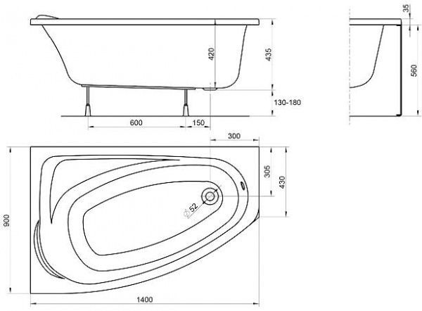 Ванна акрилова Kolo Mystery XWA3741000 L 140x90