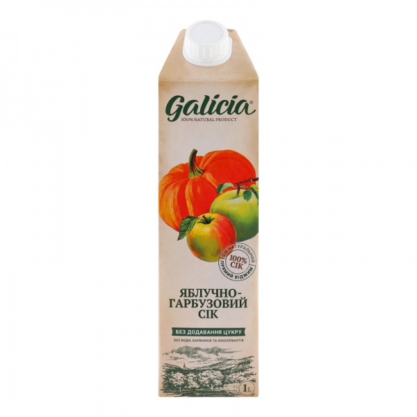 Сік Galicia з м'якоттю яблучно-гарбузовий 1л 