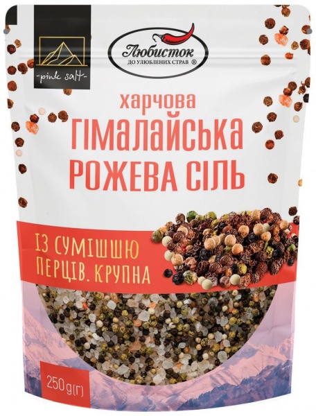 Сіль гімалайська рожева із сумішшю перців крупна 250 г Любисток