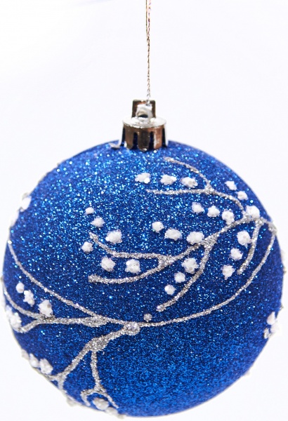 Шар новогодний Веточки 80 мм синий 7381