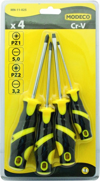 Набор отверток Modeco 4 шт. SL3,SL5, PZ1,PZ2 Home MN-11-025