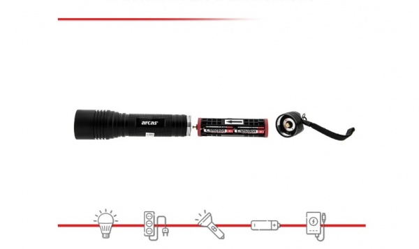 Ліхтарик Arcas 18W LED Flashlight with zoom 6*АА Box чорний