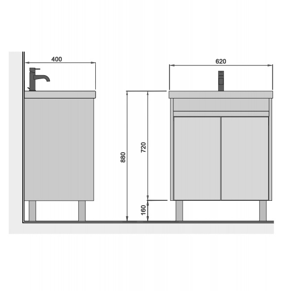 Тумба Мойдодыр Olive 60-U с умывальником Sempre 60 подвесная/напольная