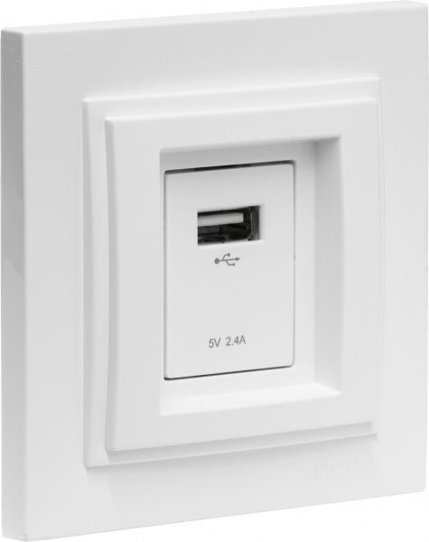Розетка USB із заземленням Mono Despina без шторок без кришки білий 102-190005-177