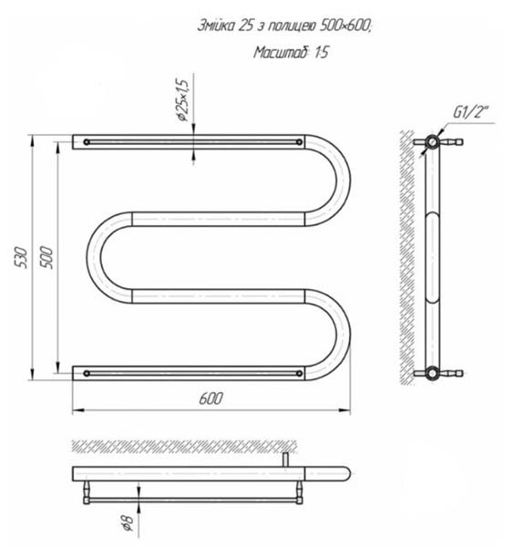 Рушникосушарка Mario Змійка 30 530х600/500 + полички