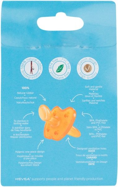 Соска-пустышка Hevea Duck анатомическая от 0 до 3 месяцев Оранжевая