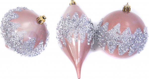 Набор елочных шаров и декораций с большой присыпкой розовый d80 мм 14 см 8 шт./уп. 