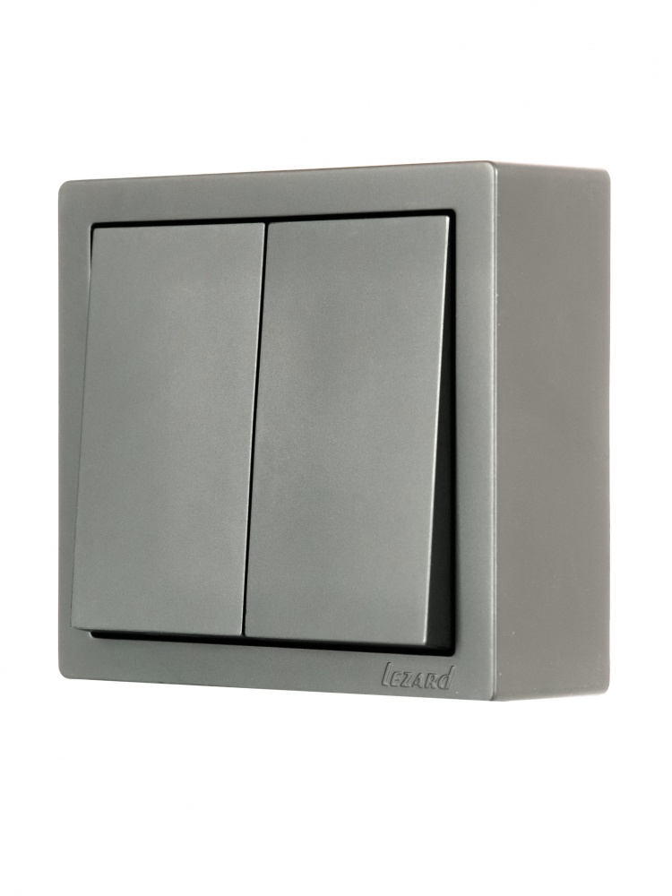 Вимикач накладний двоклавішний Lezard LETO без підсвітки платина металік 752-3500-101