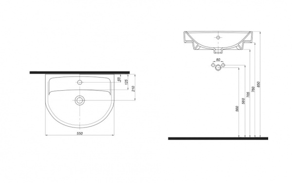 Умывальник Kolo Status 55 с переливом и отверстием 2321550UA