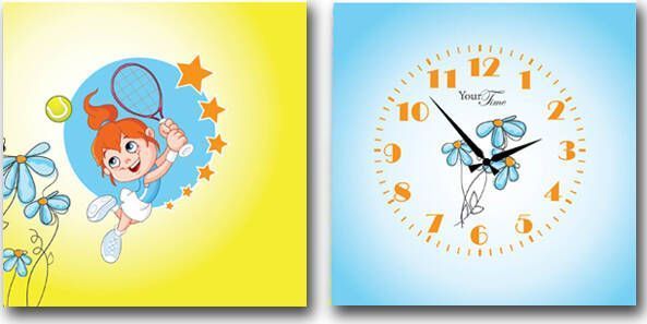 Часы настенные детские на холсте Теннисистка 28x28 см 06-115