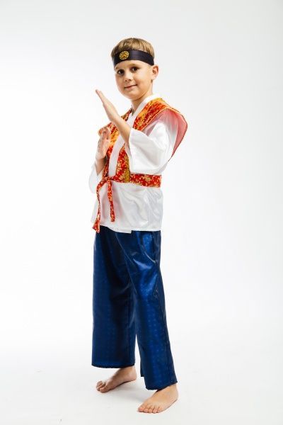 Костюм карнавальний КАРНАВАЛІЯ Самурай р.110-116 білий із синім 