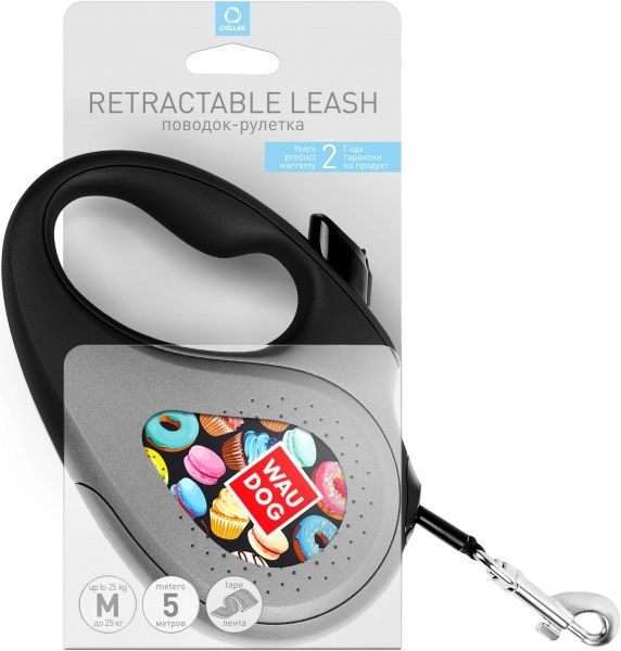 Поводок-рулетка WAUDOG с рисунком Пончики M до 25 кг 5 м