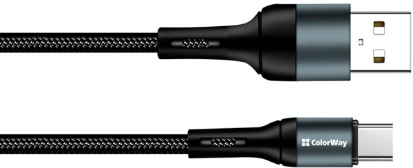 Кабель ColorWay USB - Type-C (nylon) 2.4 А 1 м черный (CW-CBUC045-BK) 
