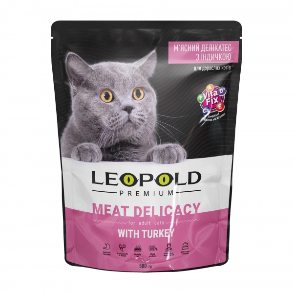 Корм вологий для усіх порід Леопольд м'ясний делікатес з індичкою 500 г