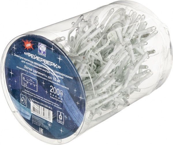 Электрогирлянда линейная внутренняя встроенный светодиод (LED) 200 ламп 2м Фейерверк белый LDFC200-W-E 