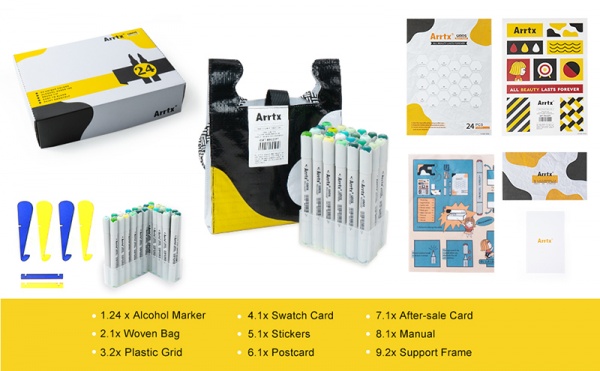 Набор спиртовых маркеров Arrtx OROS ASM-03GN 24 цвета, зеленые оттенки LC302512 