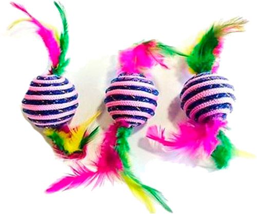 Іграшка для котів Мячик з пірям набір 3 шт