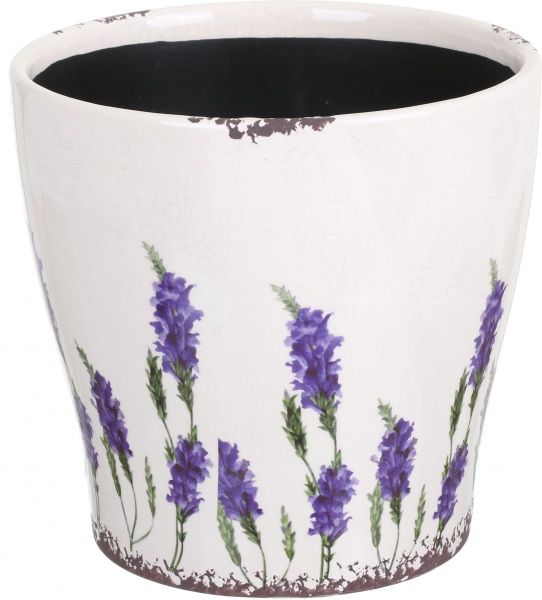 Кашпо керамічне Лаванда круглий (Y473-183-1) білий із бузковим 
