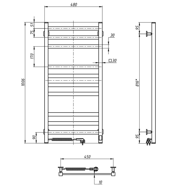 Полотенцесушитель электрический NAVIN Авангард 480х1000 мм Sensor левый с таймером белый (12-028153-4810) 