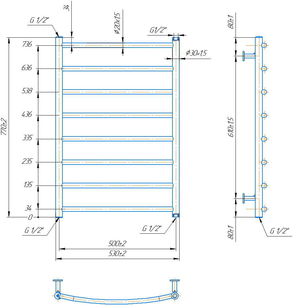 Рушникосушарка водяна Mario INOX Класік 770х530/500