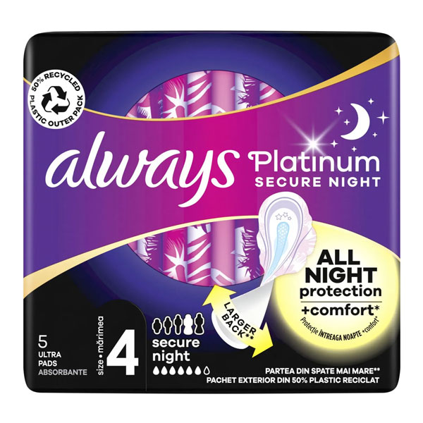 Прокладки гігієнічні Always Platinum Secure Night Single (розмір 4) 5 шт.