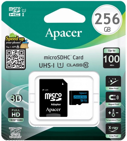 Карта пам'яті Apacer microSDXC 256 ГБ Class 10UHS-I Class 3 (U3) (AP256GMCSX10U7-R) AP256GMCSX10U7-R 