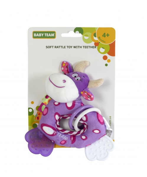 Игрушка-погремушка Baby Team мягкая с прорезывателем в ассортименте 8515