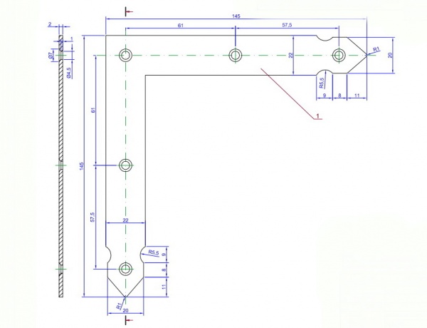 Уголок монтажный Domax равносторонний 150x150x25 мм 2,5 мм NAO 1