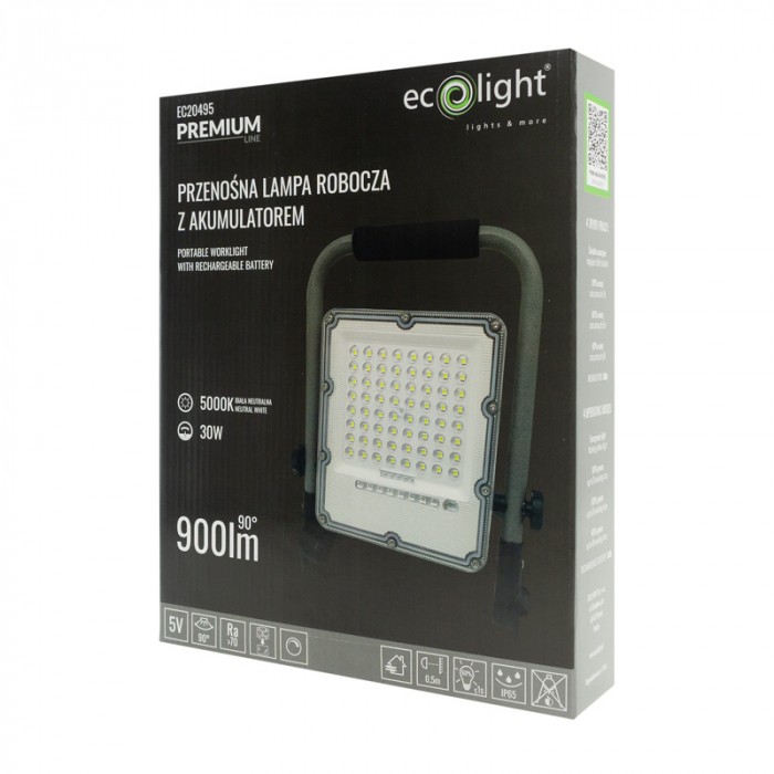 Ліхтар прожекторний Ecolight LED EC20495 30W 5000К 900 Lm сірий